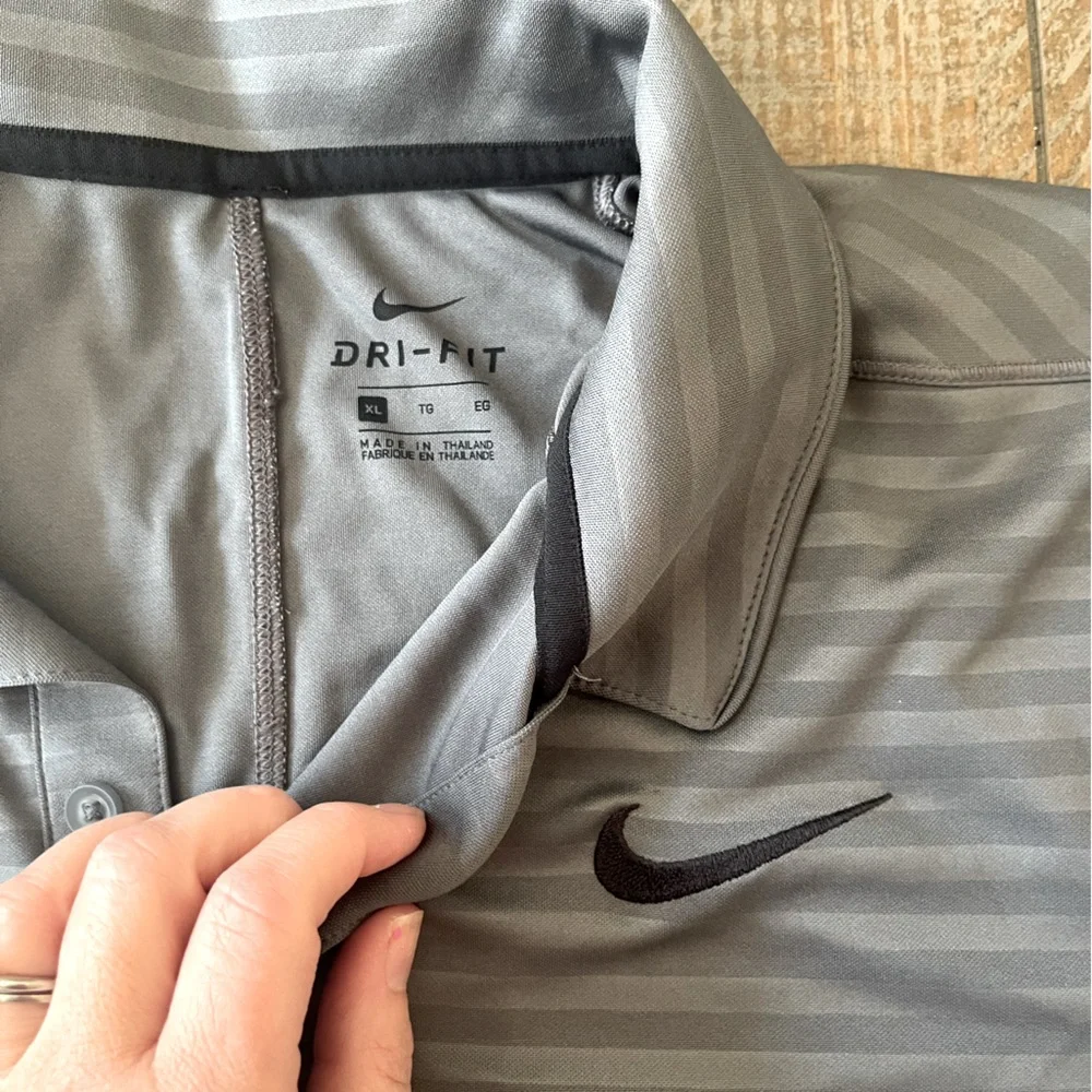 Nike Men's Gray Striped Polo Shirt